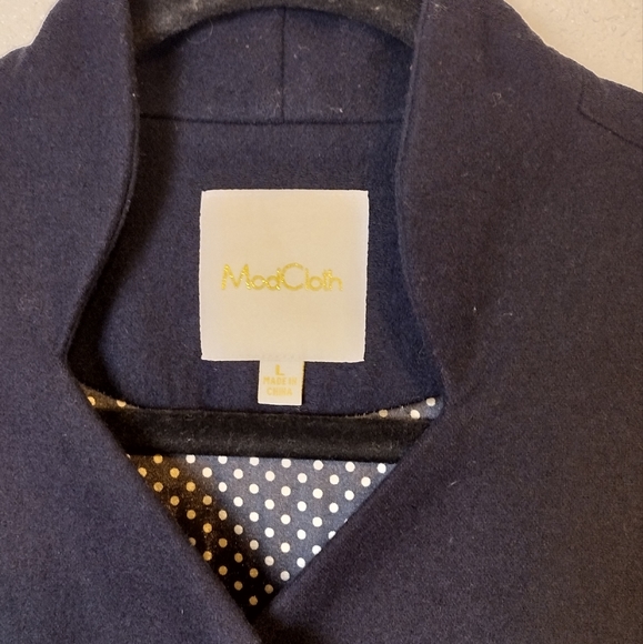 ModCloth women's wool blend navy blue button down trench coat casual sz L - Picture 6 of 8